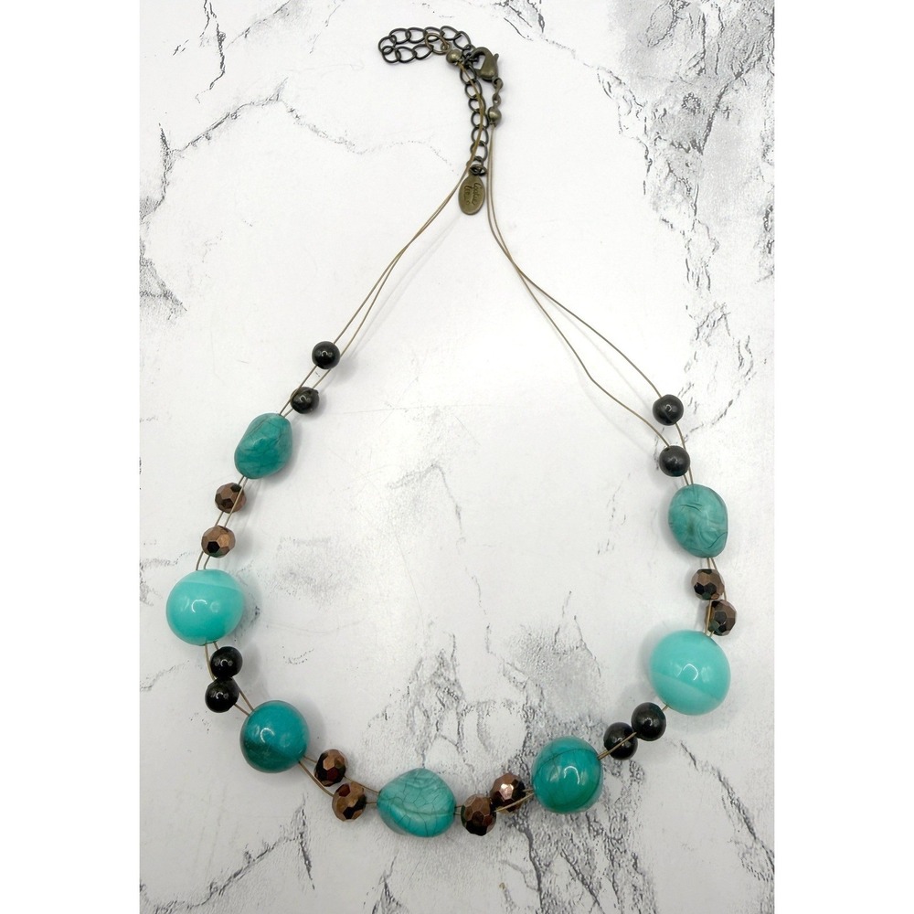 Cookie Lee Turquoise‎ Beaded Necklace Multi Strand Wire 15-18 Adjustable